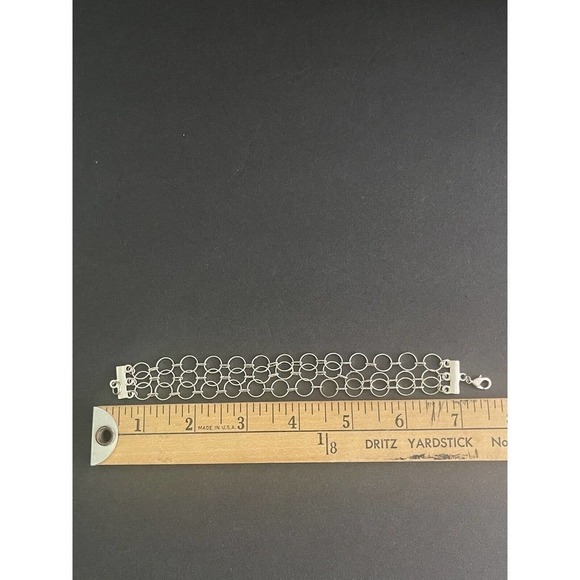 Chain Link Silver Plated Triple Row Lightweight Lobster Closure 7.5” Bracelet - Picture 3 of 5